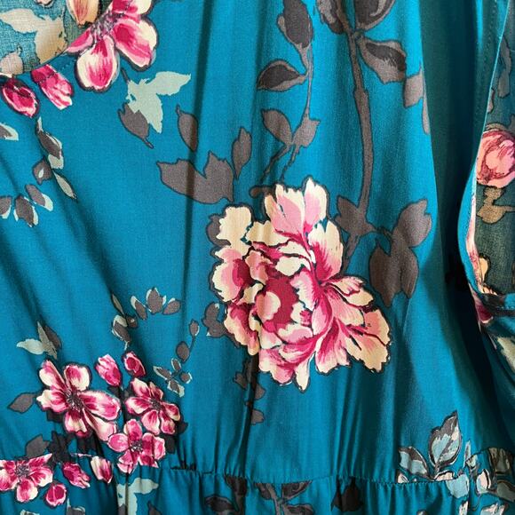 Torrid sleeveless dress 4XL plus sz teal pink flowers midi spring summer casual - Picture 6 of 7